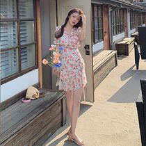 Skirt womens summer new small waist suspenders dress French high-end chiffon floral first love A- line dress