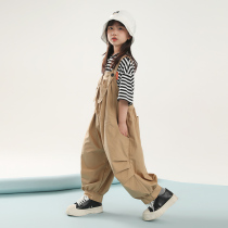 bxzf childrens clothing girls belt pants summer 2021 new small childrens loose trousers foreign style childrens suspenders tide