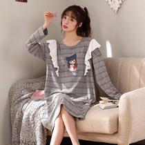 Korean pajamas ladies spring and autumn cotton thin cute Net red home clothes summer long sleeve cartoon student nightgown