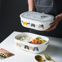 Microwave oven special ceramic split lunch box lunch box with lid sealed office workers with Rice three squares multi-grid fresh Bowl
