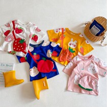 Summer children children children Girl fruit satchel short sleeve T-shirt girl cartoon personality creative top spot