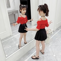 Girls summer suit 2021 new Korean version of childrens foreign chiffon little girl net red summer fashion two-piece set