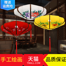 Chinese UFO fabric chandelier opening Hotel hand-painted Chinese painting classical lamps Chinese style antique hand-painted red lantern