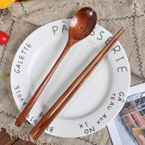 Export to Japan tail single wooden tableware Japanese spoon chopsticks set Natural old lacquer spoon chopsticks environmental protection student portable