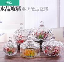 European-style candy jar Crystal sugar box Transparent European-style jar with lid Candy glass creative storage jar Fruit cup
