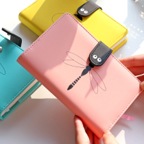 Solid color small clear novice account book bee girl heart carry-on horizontal line inside page a6 diary button student book PU cover girl portable hand book simple literary notebook pink tender