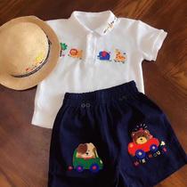 Childrens suit summer 2021 new male baby embroidered short-sleeved T-shirt shorts two-piece set of childrens clothes tide