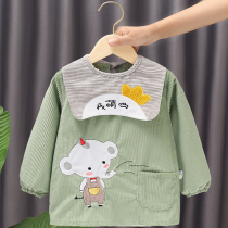 Corduroy baby gown children men and women autumn and winter women's treasure winter wear foreign style long sleeve reverse baby bib