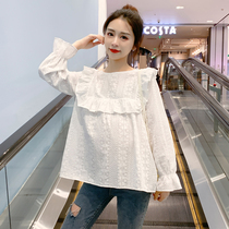 Pregnant womens shirt spring and autumn clothes belly cover baby shirt 2021 early spring shirt professional loose Korean white shirt