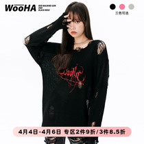 Woooha Wu Ha Spring New Loose Needle Weaves Jersey Woman Undershirt With Thin-hole Long sleeves Hollowed-out Fur Coat