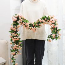 Real rose fake flower rattan balcony hanging basket rattan chair decoration ceiling air conditioning pipe decoration flower rattan shield winding