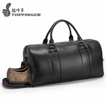  European station luxury cowhide casual handbag travel bag duffel bag with independent shoes one shoulder oblique cross bag black