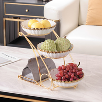 Net red ceramic three-layer fruit plate living room light luxury high-end Nordic dried fruit food basin household coffee table decoration ornaments