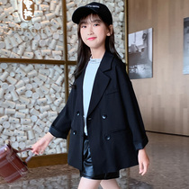 Girl small suit jacket foreign style autumn childrens suit black 2021 new female childrens clothing spring and autumn thin