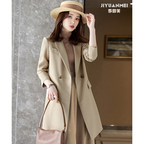 Khaki windbreaker coat womens spring and autumn 2021 new medium-long high-end fashion loose casual suit coat
