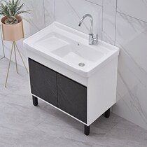 Balcony closet thickened solid wood floor cabinet laundry pool integrated Cabinet ceramic laundry basin toilet basin