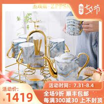 ZPPSN European style Phnom Penh Water tool suit Luxurious Living Room Light Lavish Teapot Cold Kettle Bone China Water Cup Ceramic Tray