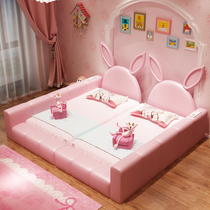 Net red rabbit ear bed childrens bed girl tatami with guardrail princess bed sister bed trembles custom furniture