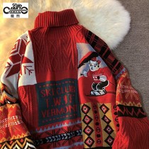 Christmas Harbor Wind Retro Little Bear Sweater Sweater Men Thickened Loose Autumn Winter Romance with high neckline clothes trend