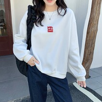 Simple and comfortable casual round neck sweater female spring and autumn thin loose slim pullover top Chinese seal small coat