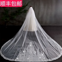 Long tailing head yarn Bride wedding wedding veil Super Xiansen Net red photo props travel head yarn