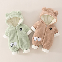 Baby 2021 new autumn and winter clothes cartoon pattern plus velvet cotton clothes baby Foreign style out to hold clothes