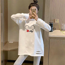 2022 new gestational woman dress spring autumn style jacket loose fashion medium long sleeves T-shirt pure cotton white undershirt