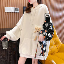 Even cap pregnant women autumn clothes 2022 new big code easing blouses fall in the middle of a long sweatshirt 100 lap coat Chauma