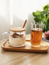 Glasses Cups Tea Cup Breakfast Cup with lid Spoon Milk Cup Home Coffee Beer Tray Set Simple