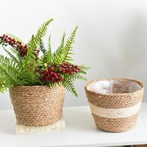 Nordic Straw flower pot rattan flower pot super large flower basket flower pot simple weaving bamboo flower pot cover