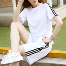 Casual sportswear suit womens summer running pure cotton short-sleeved loose shorts Five-point pants Two-piece set large size fitness