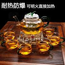 Transparent simple flower tea cup set Household flower tea pot Glass heat-resistant candle heating tea set Filter cooking bubble flower fruit