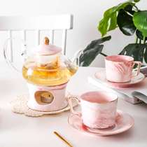 English Afternoon tea Flower tea Tea set Ceramic glass boiled fruit Teapot Flower tea pot set Candle heating tea warmer