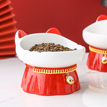 Cat bowls ceramic anti-black chin inclined high foot neck and neck cat pelvis dog bowl drinking water pet bowls food basin anti-roll and cute