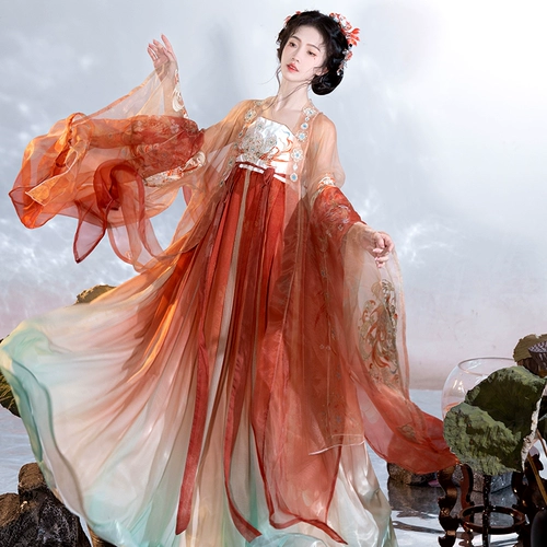 Yuxi Original Hanfu Girl [Goldfish Ji] 诃 Юбка, кусок вышитого тяжелого работника Han Element, Большой рукав Daily Summer