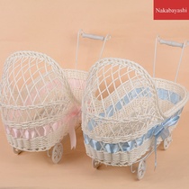 2020 new plastic woven stroller imitation flower basket ornaments home decoration storage basket