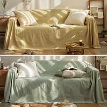 Pure cotton] Sofa cover ins wind Japanese sofa cover anti-cat scratch full cover yellow vintage solid color anti-cat claw