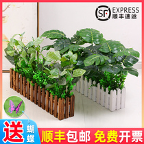 Simulation plant fake flower wooden fence set partition jewelry plastic flowers and plants green living room floor decoration pieces potted plants