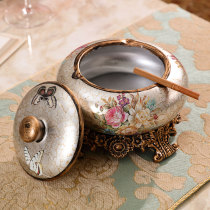 European high-grade large ceramic ashtray living room coffee table desktop windproof ashtray KTV craft decoration ornaments