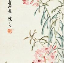 Qing Wu Xizai Flower axis electronic picture decoration spray painting identification copy Chinese painting material