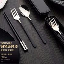 304 stainless steel student children adult chopsticks spoon fork set Korean creative portable tableware three-piece set