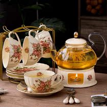 English Afternoon tea Tea set Flower tea cup set Ceramic glass European-style flower tea boiled fruit candle heated teapot