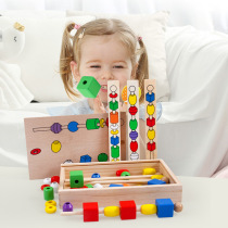 Multi-functional intelligence beaded box Early education String sugar gourd Educational teaching aids Montessori beaded wooden toys