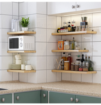 Non-perforated kitchen shelf Wall partition Solid wood seasoning storage rack Punch word shelf Wall bookshelf Wall hanging