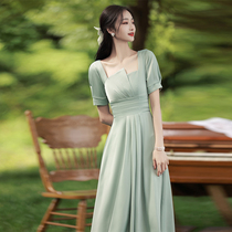  Evening dress female banquet temperament can usually be worn to participate in the wedding satin dress small bridesmaid summer dress