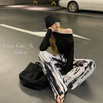 Tie-dye hanging mopping trousers Tide high waist thin casual pants womens summer thin straight wide leg pants loose pants