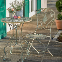 Retro-vintage pastoral white iron chair garden balcony folding waterproof bench outdoor table and chair creative round table