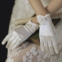 Bride Wedding Gloves Lace White Bow Wedding Gloves Wedding Gloves Short Satin Gloves