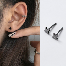 Pure silver black cross letter X ear nail woman small sleeping without picking up the ear-hole earbone and punk cool