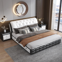 Leather bed 2 m 2 2 M modern minimalist 1 5 m master bedroom tatami wedding bed 1 8 European soft bag double bed